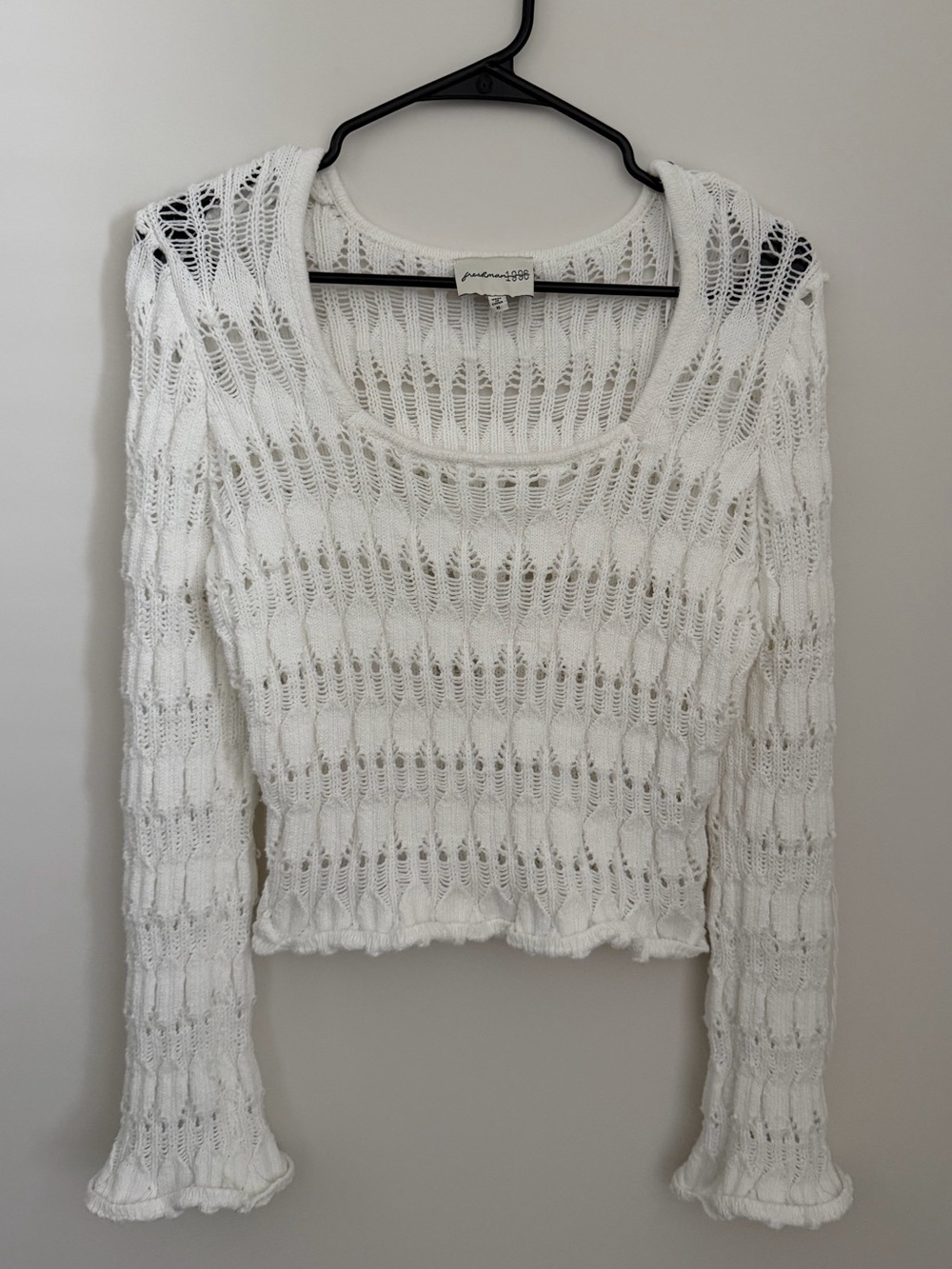 FRESHMAN 1996 - Open Weave White Knit Crop Sweater - Women’s XL